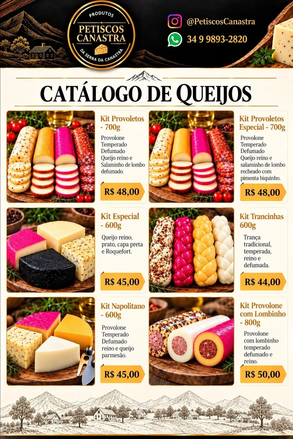 Catálogo de Queijos — kits (Kit 4 Queijos Napolitano, Kit 4 Queijos Especial e outros)