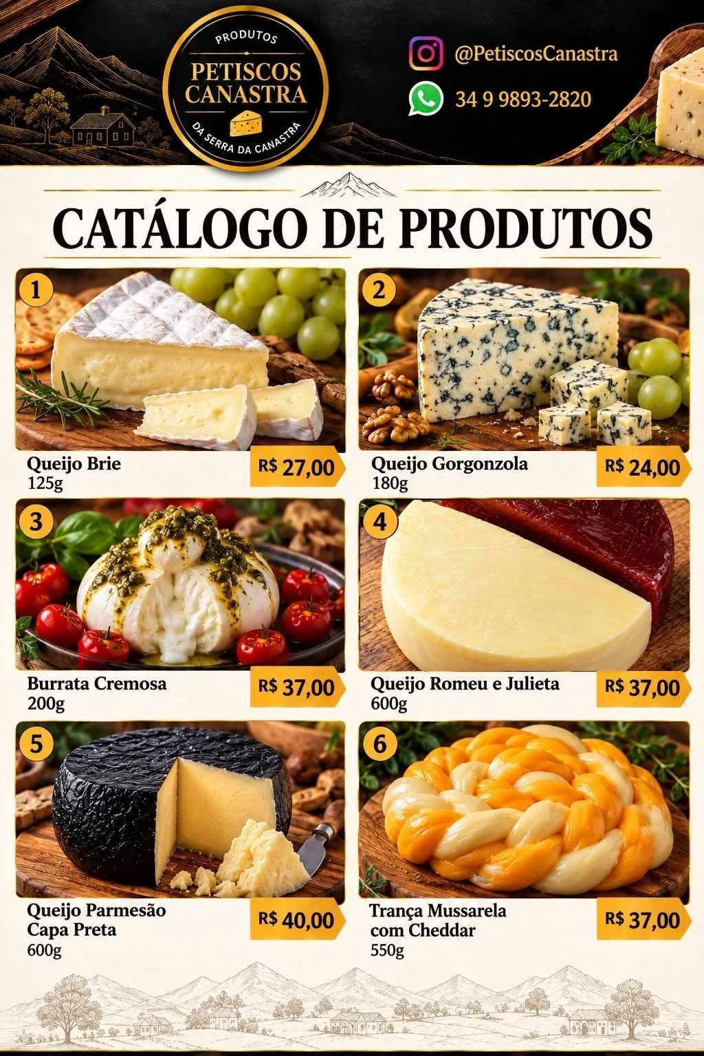 Catálogo de Produtos — brie, gorgonzola, burrata e mais