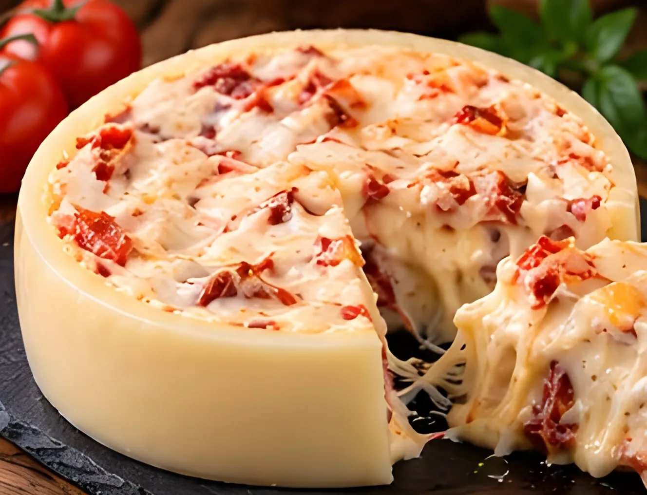 Queijo trufado com tomate seco cortado